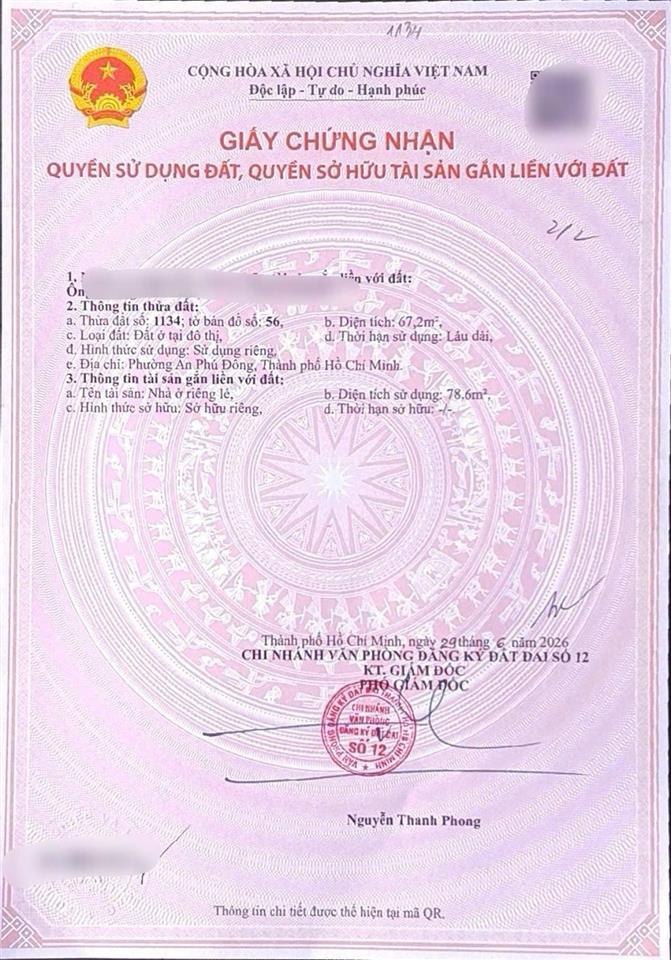 Bán lô đất 67 m², mặt tiền nhựa 8 m phường an phú đông, sổ sẵn công chứng liền, giá chỉ 4 tỷ 5