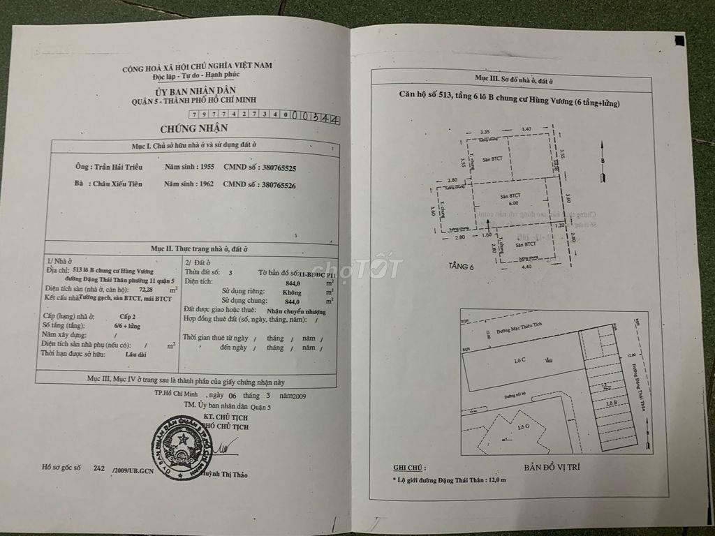 Bán căn hộ chung cư Hùng Vương Phường Chợ Lớn