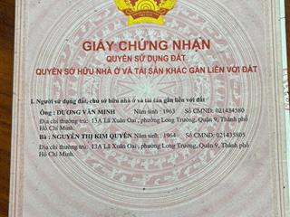 Chủ cần bán nhà hẻm đường lã xuân oai đang mở rộng 30m. hẻm 3m diện tích 67m, ngang 4,5m full thổ