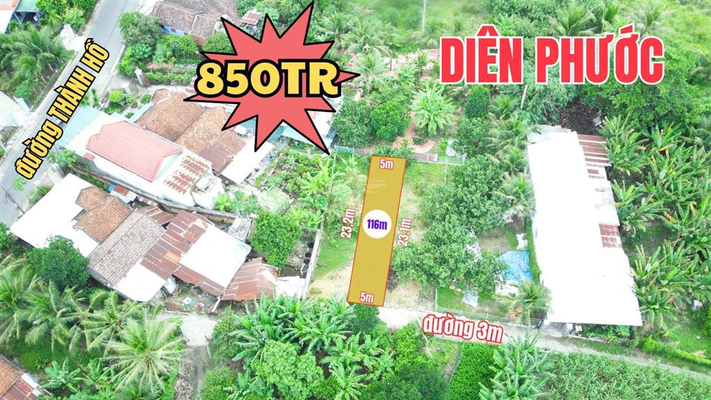 Đất diên phước sát thành hồ, gần tỉnh lộ 2 850 triệu.
