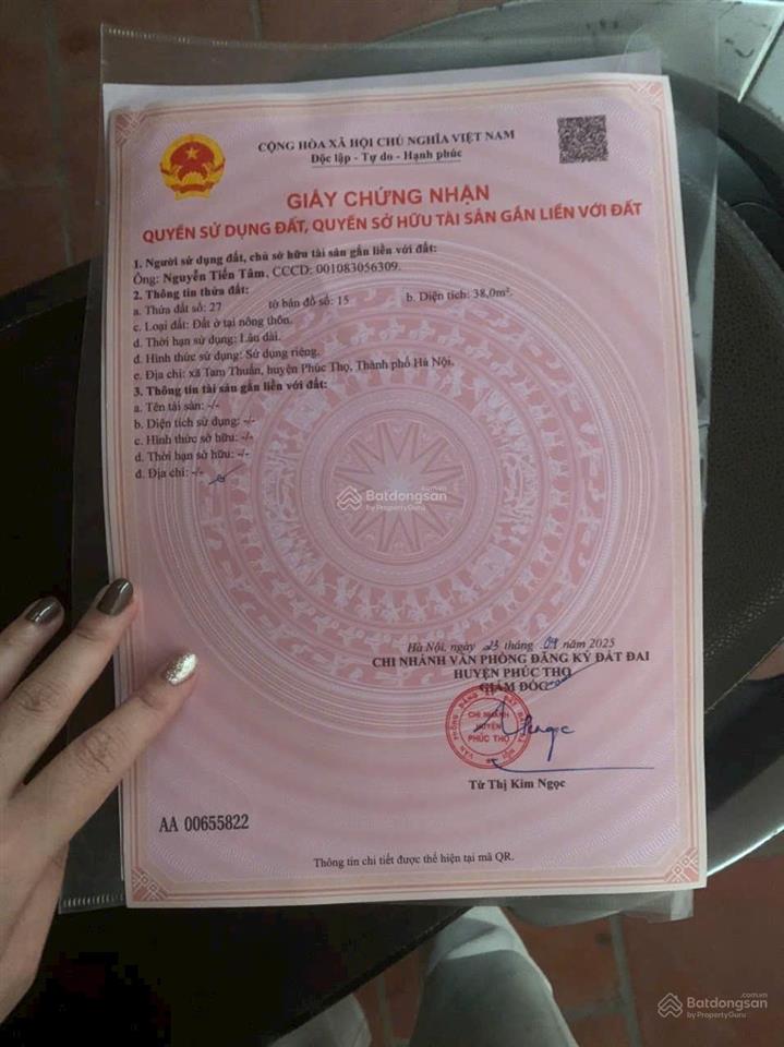 Chính chủ bán gấp đất sổ đỏ tại đường ql32, tam thuấn ngay gần cầu phùng, dt 38m2 ô tô vào đất